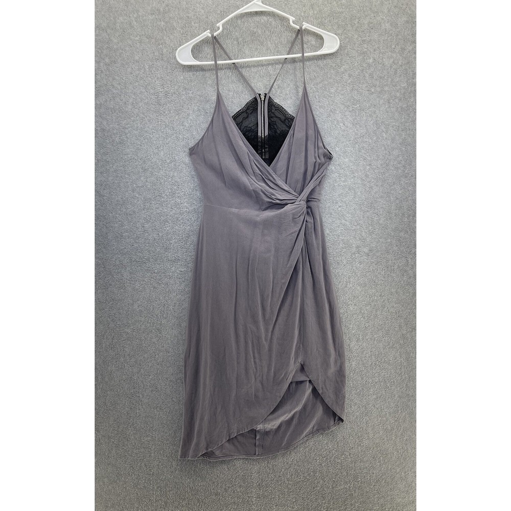 LUSH Women's Dress Lavender Sleeveless Lace Medium Surplice Side Knot Linen